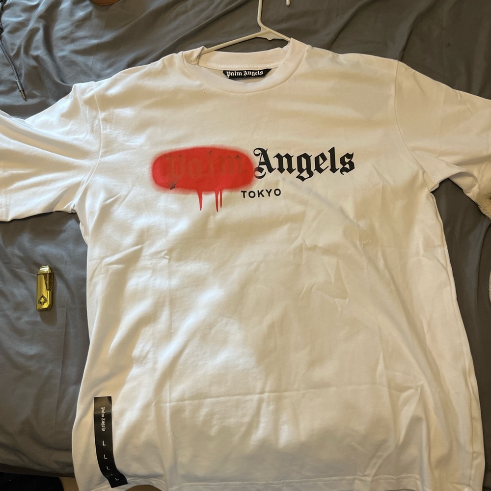 Palm Angels White Tee with Black Vertical Label